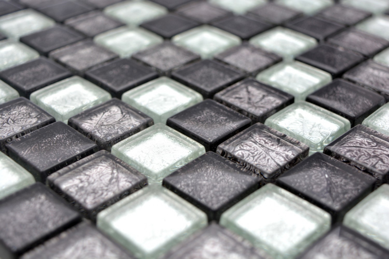 Hand-painted mosaic tile Translucent black Glass mosaic Crystal silver black structure MOS126-1783_m