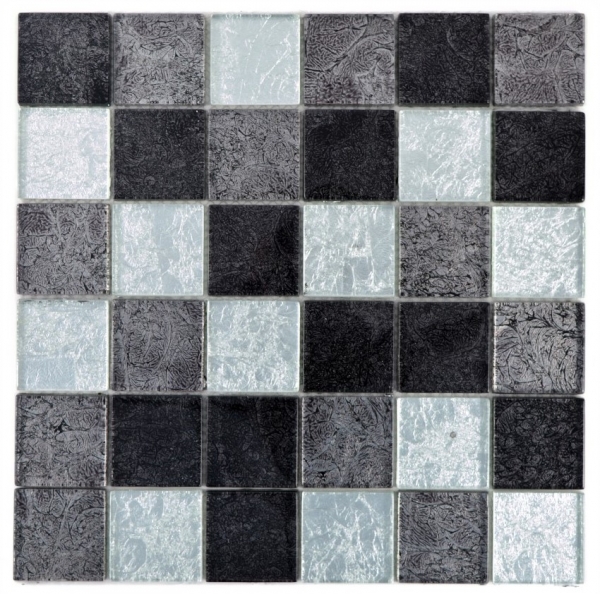 Hand-painted mosaic tile Translucent black Glass mosaic Crystal silver black structure MOS126-1784_m