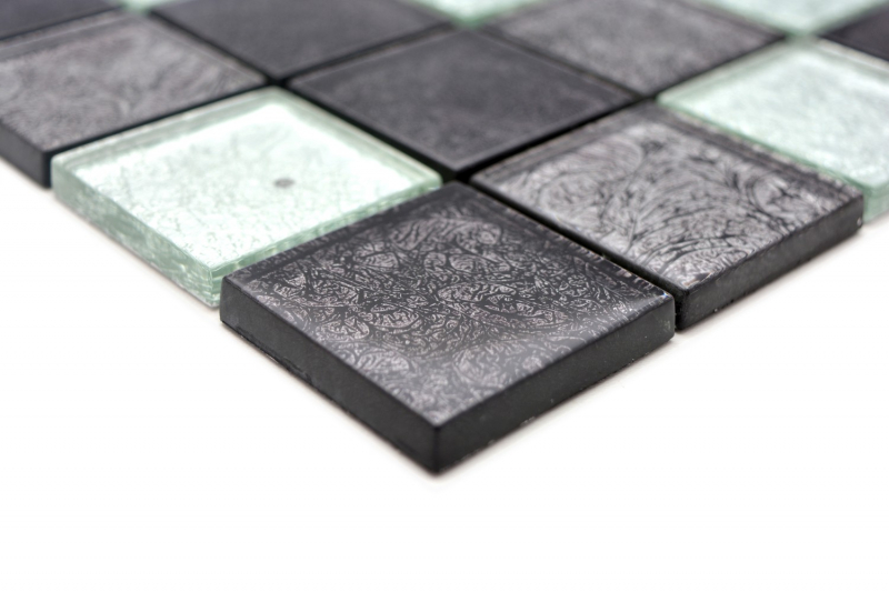 Hand-painted mosaic tile Translucent black Glass mosaic Crystal silver black structure MOS126-1784_m