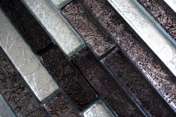 Hand-painted mosaic tile Translucent black composite glass mosaic Crystal silver black structure MOS86-1703_m