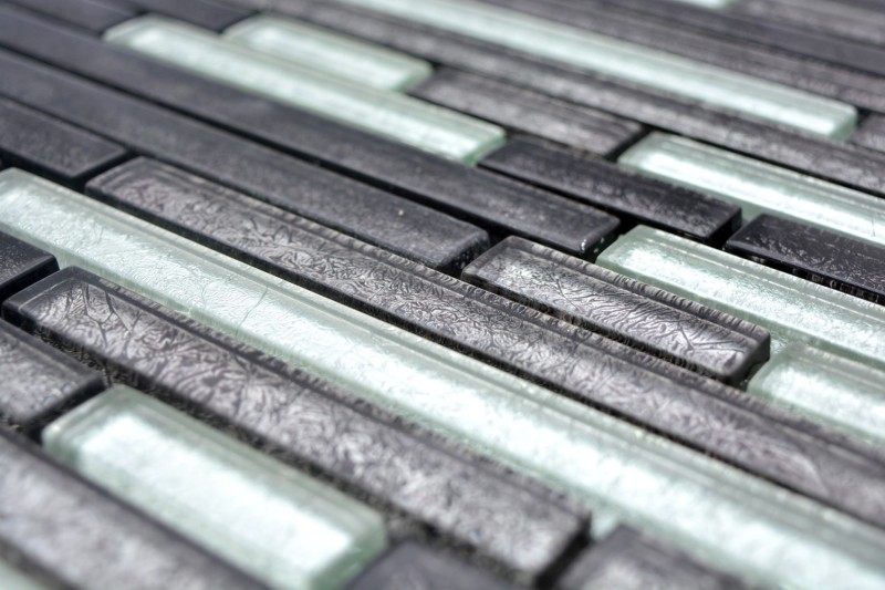 Mosaic tile rods glass mosaic silver gray black structure metal look MOS86-1703