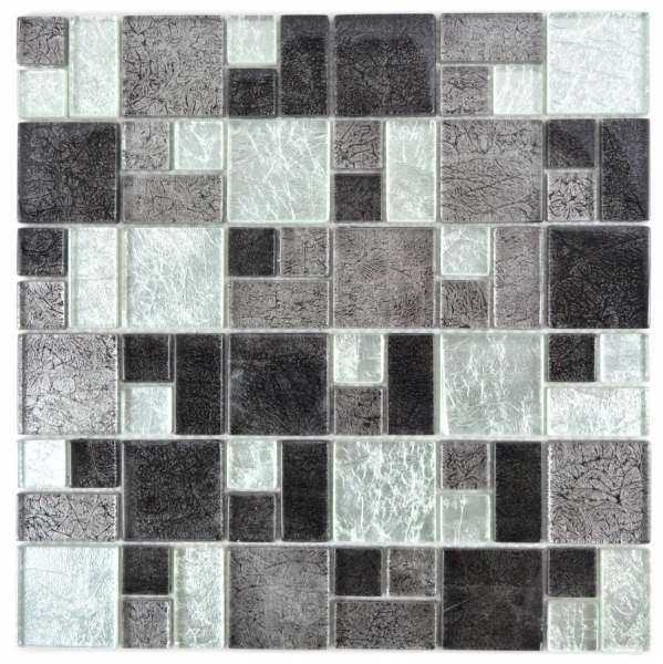 Hand-painted mosaic tile Translucent black combination glass mosaic Crystal silver black structure MOS88-1703_m