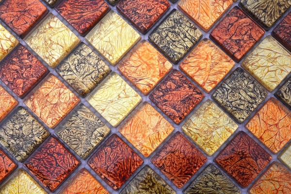 Hand-painted mosaic tile Translucent glass mosaic Crystal gold orange structure MOS120-07414_m
