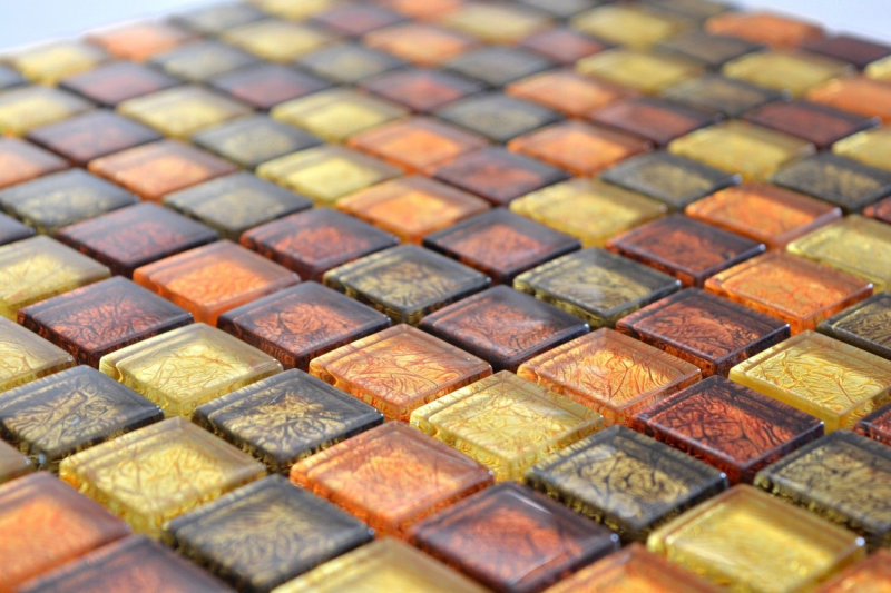 Hand-painted mosaic tile Translucent glass mosaic Crystal gold orange structure MOS120-07414_m