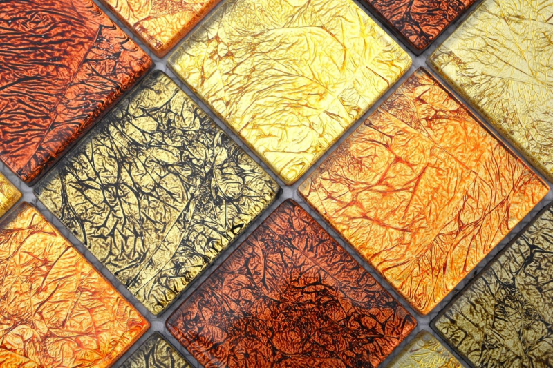 Hand-painted mosaic tile Translucent glass mosaic Crystal gold orange structure MOS120-07424_m