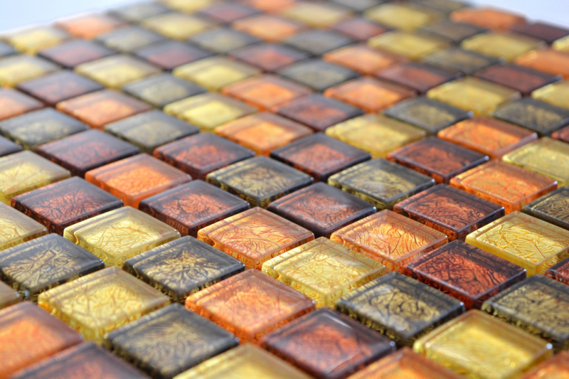 Hand-painted mosaic tile Translucent glass mosaic Crystal gold orange structure MOS120-07814_m