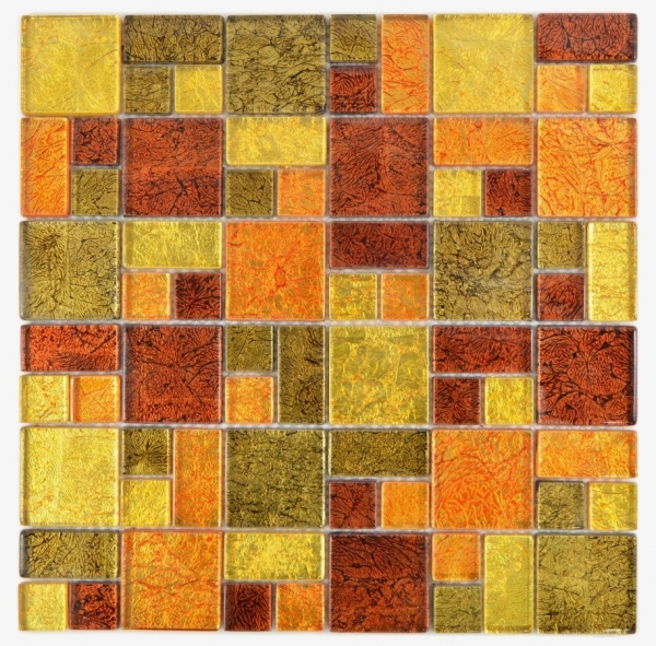 Hand-painted mosaic tile Translucent combination glass mosaic Crystal gold orange structure MOS88-07814_m