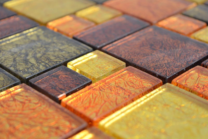 Hand-painted mosaic tile Translucent combination glass mosaic Crystal gold orange structure MOS88-07814_m