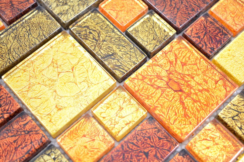 Hand-painted mosaic tile Translucent combination glass mosaic Crystal gold orange structure MOS88-07814_m