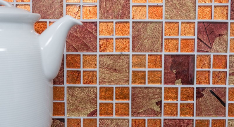 Glass mosaic orange mosaic tile Sunrise tile backsplash kitchen shower wall MOS88-8SRO