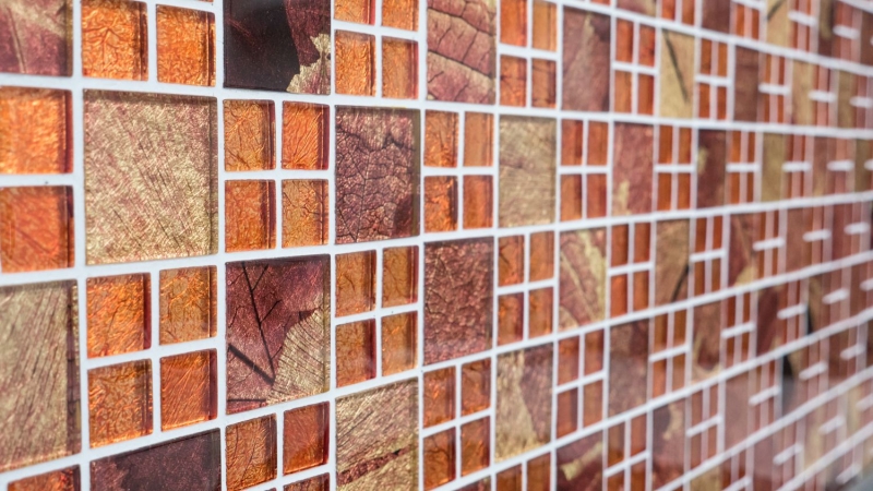Glass mosaic orange mosaic tile Sunrise tile backsplash kitchen shower wall MOS88-8SRO