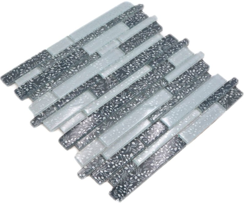 Glass mosaic rods mosaic tiles tile backsplash white gray anthracite flowers MOS86-8CFL
