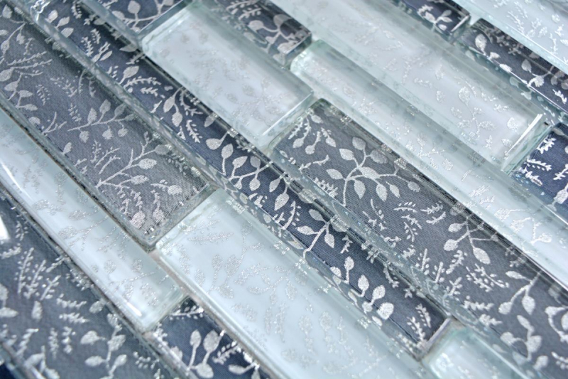 Glass mosaic rods mosaic tiles tile backsplash white gray anthracite flowers MOS86-8CFL