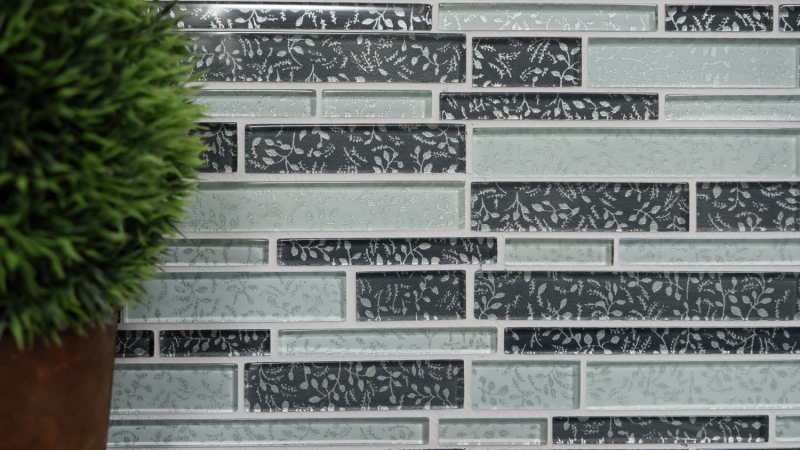 Glass mosaic rods mosaic tiles tile backsplash white gray anthracite flowers MOS86-8CFL