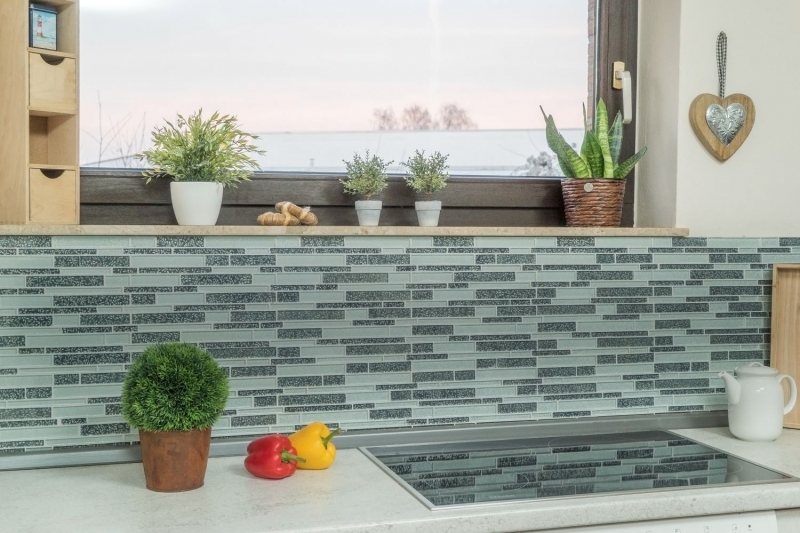 Glass mosaic rods mosaic tiles tile backsplash white gray anthracite flowers MOS86-8CFL