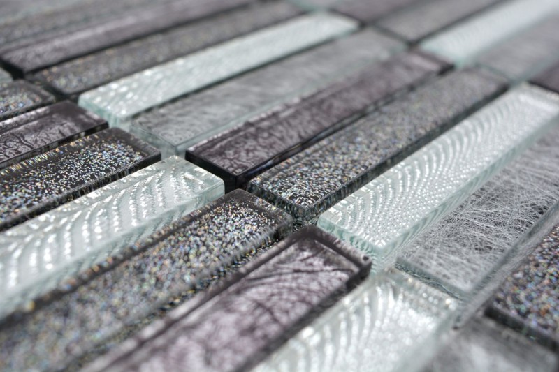 Glass mosaic rods Mosaic tiles Tile backsplash glitter silver anthracite MOS87-STDS
