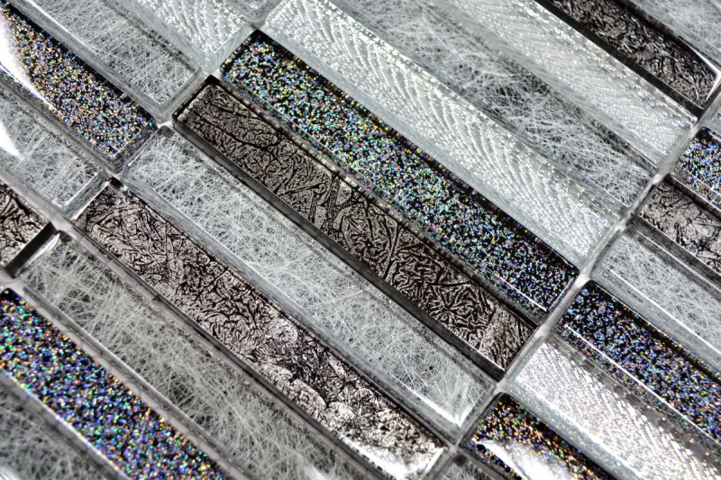Hand-painted mosaic tile Translucent rods Glass mosaic Crystal Day silver MOS87-STDS_m