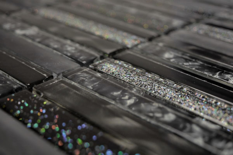 Hand-painted mosaic tile Translucent black rods Glass mosaic Crystal Night black MOS87-STNB_m