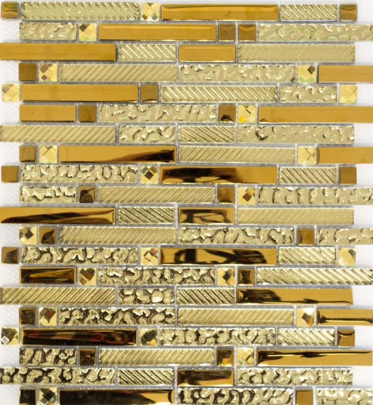 Glass mosaic rods Mosaic tiles Tile backsplash Electroplated gold MOS86-0107