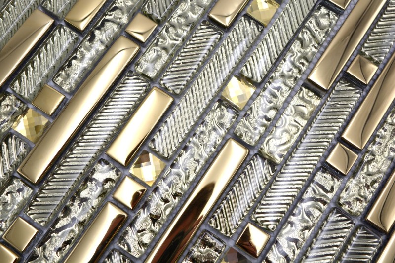 Glass mosaic rods Mosaic tiles Tile backsplash Electroplated gold MOS86-0107