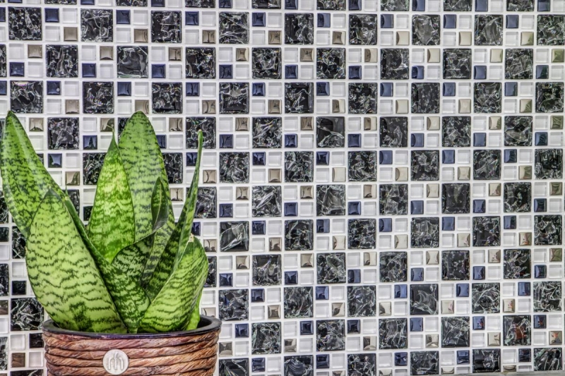 Hand-painted mosaic tile Translucent black silver Combination glass mosaic Crystal EP black clear silver MOS88-k1499_m