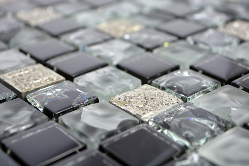 Mosaic tile Translucent gray black Glass mosaic Crystal Resin gray black silver frosted MOS92-0333_f | 10 mosaic mats