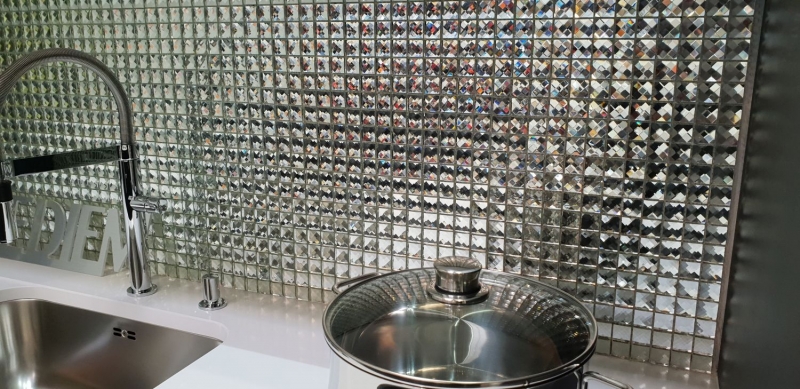 Glass mosaic diamond look mosaic tile silver tile backsplash kitchen MOS130-0204