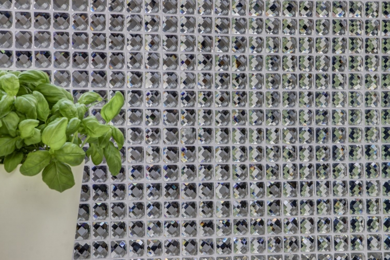 Glass mosaic diamond look mosaic tile silver tile backsplash kitchen MOS130-0208