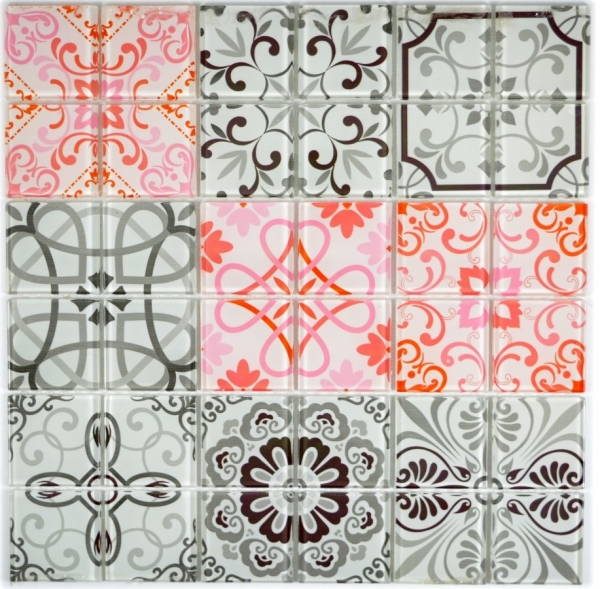 Glass mosaic retro vintage mosaic tiles gray red kitchen wall MOS68-Retro-F