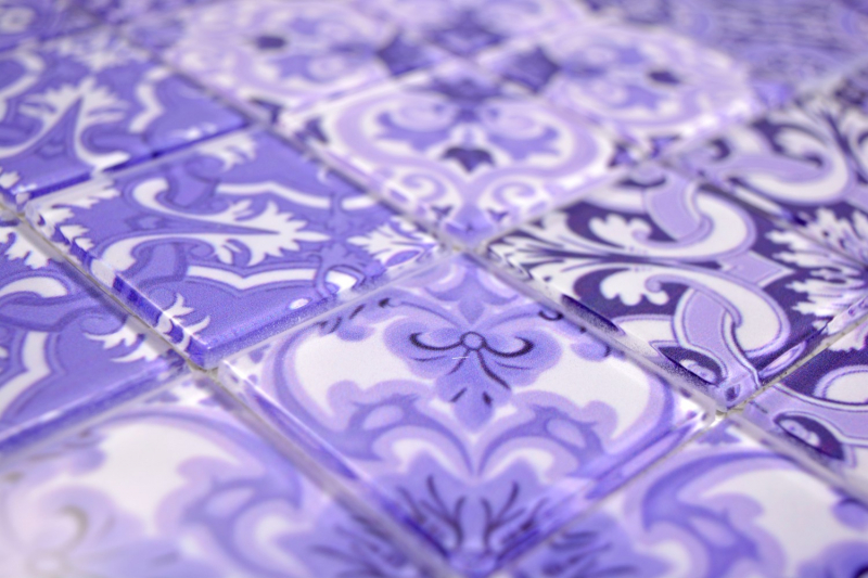 Glass mosaic retro vintage mosaic tiles purple violet kitchen wall MOS68-Retro-I