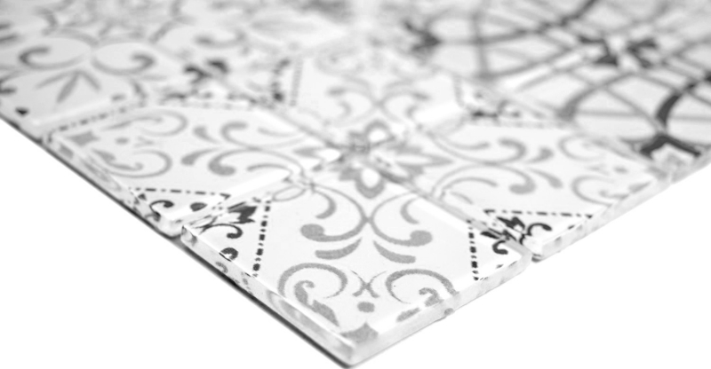 Glass mosaic retro vintage mosaic tiles tile backsplash white gray kitchen wall MOS68-Retro-G