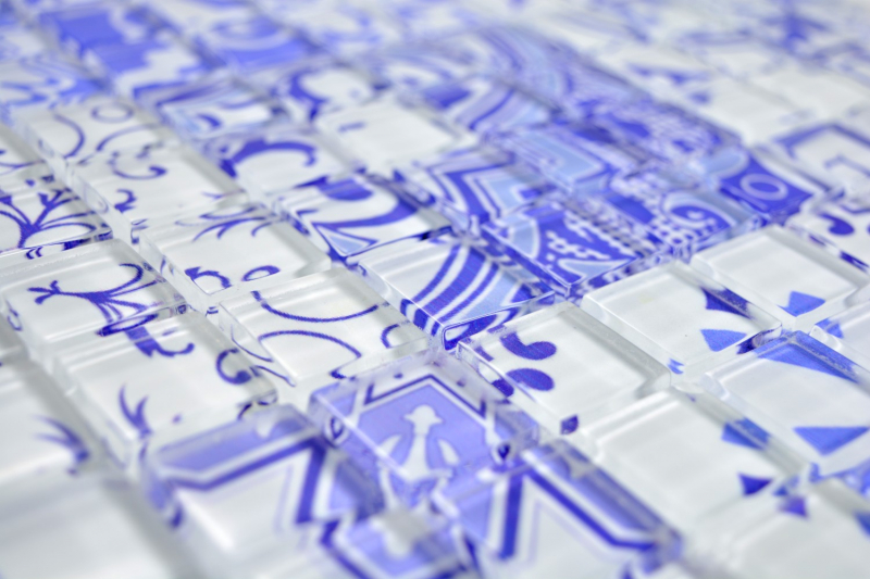 Retro vintage mosaic tile translucent blue glass mosaic Crystal Design blue MOS88-Retro-33_f | 10 mosaic mats