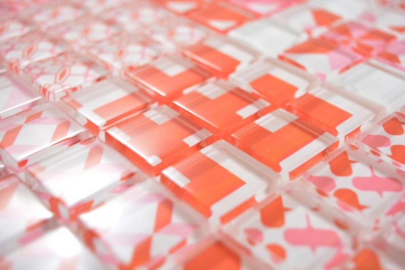 Glass mosaic retro vintage mosaic tiles white orange red MOS88-Retro-37