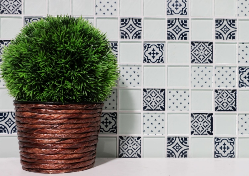 Glass mosaic retro vintage ornaments mosaic tile backsplash white MOS78B-0103