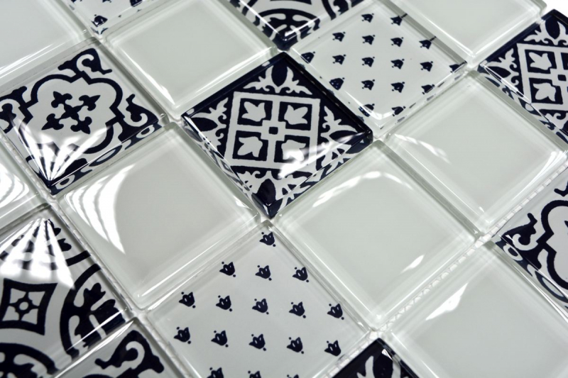 Retro vintage mosaic tile Translucent white glass mosaic Crystal optic white MOS78B-0103_f | 10 mosaic mats