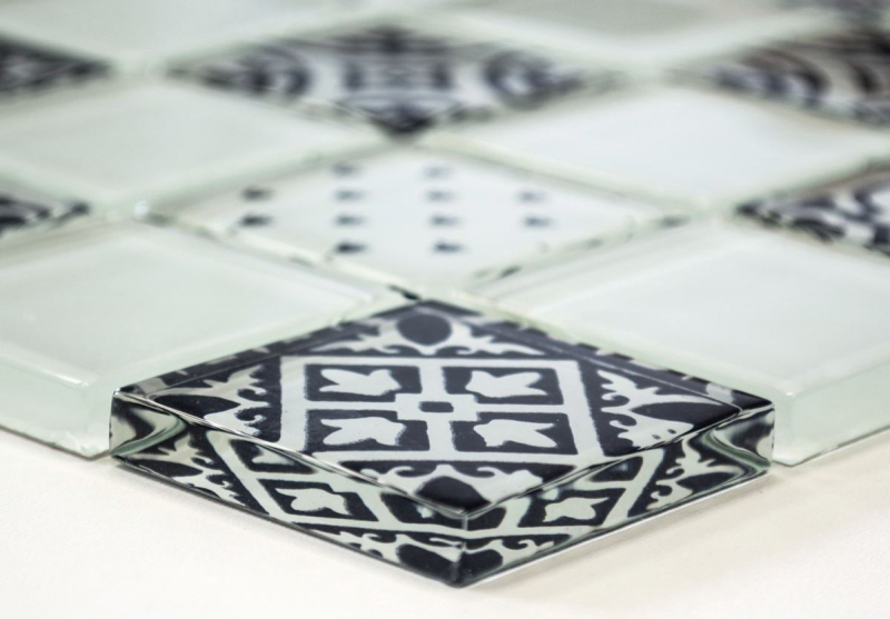 Retro vintage mosaic tile Translucent white glass mosaic Crystal optic white MOS78B-0103_f | 10 mosaic mats
