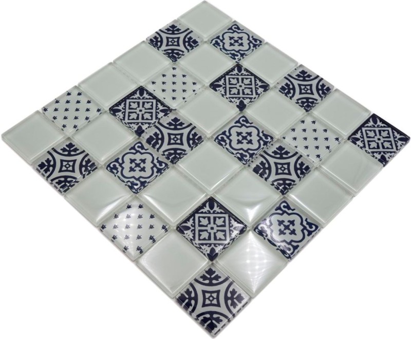 Glass mosaic retro vintage ornaments mosaic tile backsplash white MOS78B-0103