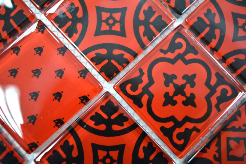 Retro vintage mosaic tile kitchen splashback translucent red glass mosaic crystal look red MOS78B-0902_f | 10 mosaic mats