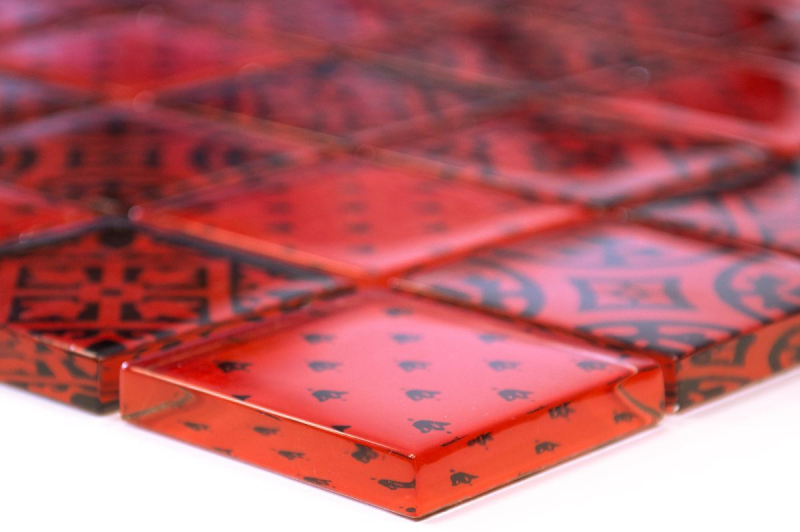 Retro vintage mosaic tile kitchen splashback translucent red glass mosaic crystal look red MOS78B-0902_f | 10 mosaic mats