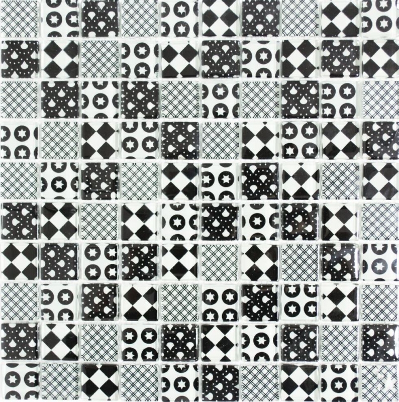 Hand-painted retro vintage mosaic tile Translucent white glass mosaic Crystal optic black MOS88-8OP5_m
