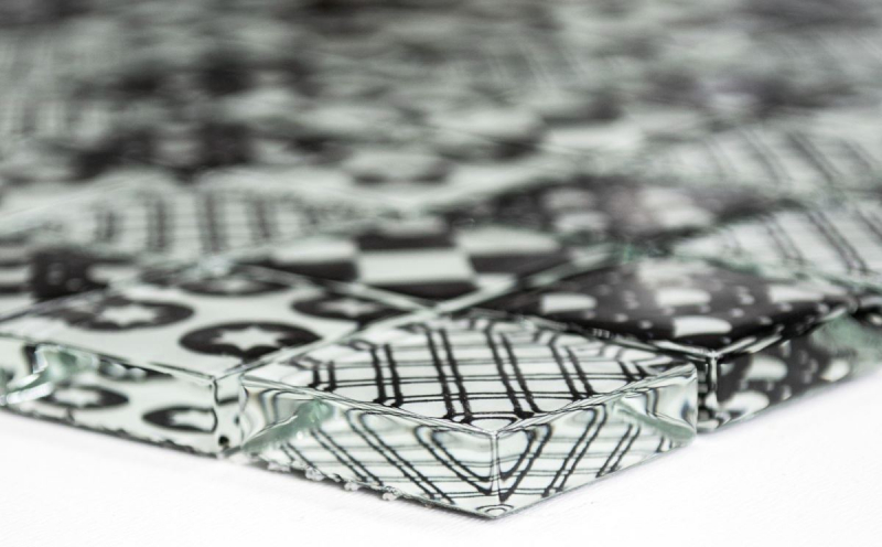 Hand-painted retro vintage mosaic tile Translucent white glass mosaic Crystal optic black MOS88-8OP5_m