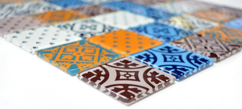 Hand pattern retro vintage mosaic tile translucent white blue orange gray glass mosaic Crystal Optik MOS68-4OP12_m