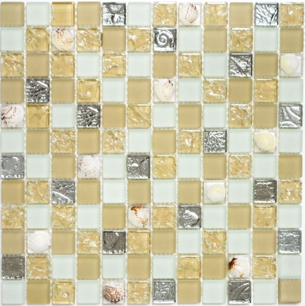 Mosaic tile Translucent beige Glass mosaic Crystal shell beige MOS82B-0112_f | 10 mosaic mats