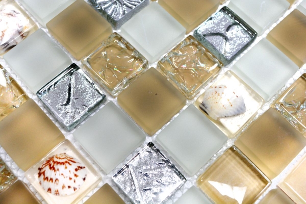 Mosaic tile Translucent beige Glass mosaic Crystal shell beige MOS82B-0112_f | 10 mosaic mats