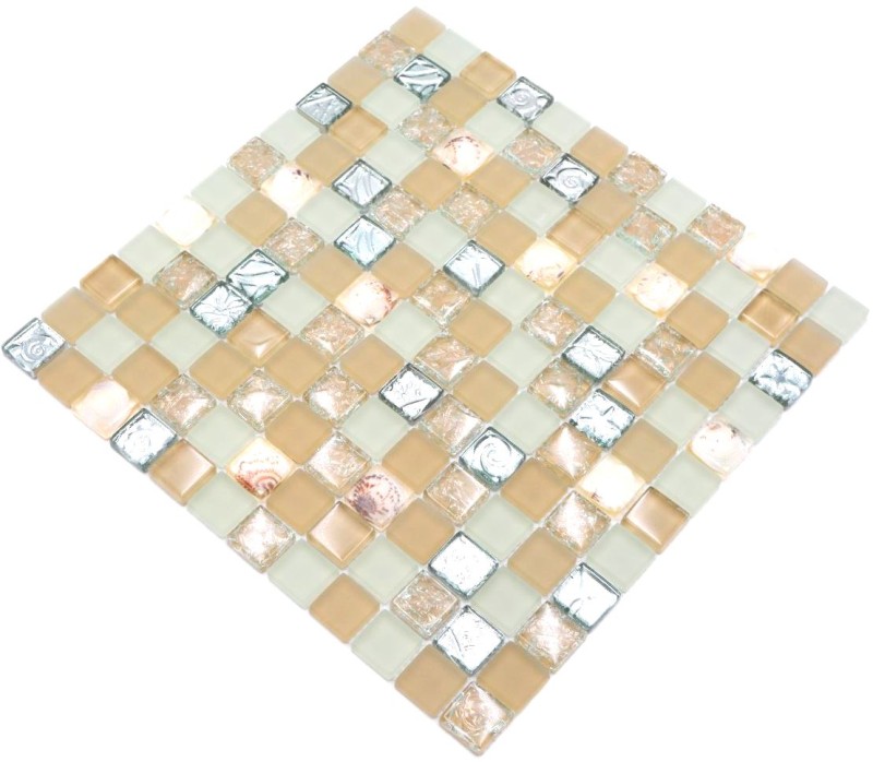 Shell mosaic mosaic tiles white matt beige silver glass mosaic MOS82B-0112