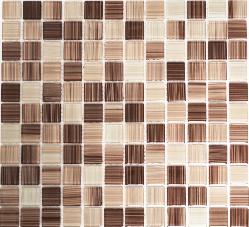 Glass mosaic mosaic tiles line beige brown tile mirror shower wall MOS64-1209