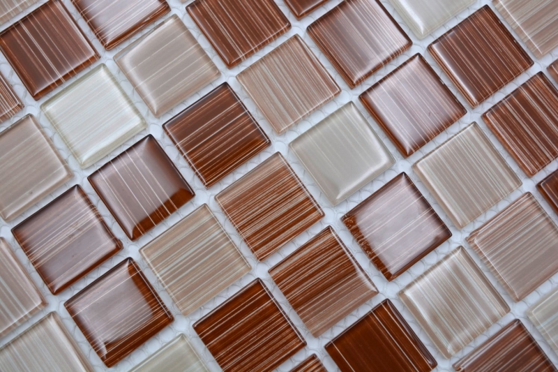 Glass mosaic mosaic tiles line beige brown tile mirror shower wall MOS64-1209
