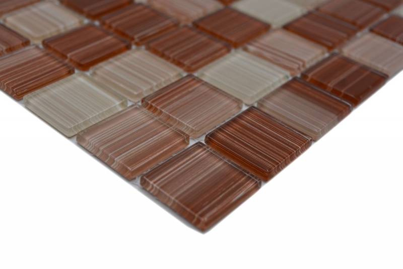 Glass mosaic mosaic tiles line beige brown tile mirror shower wall MOS64-1209