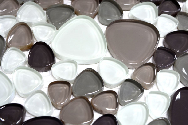 Hand-painted mosaic tile Translucent beige brown Pebble Glass mosaic Crystal clear beige brown MOS94-PG66_m
