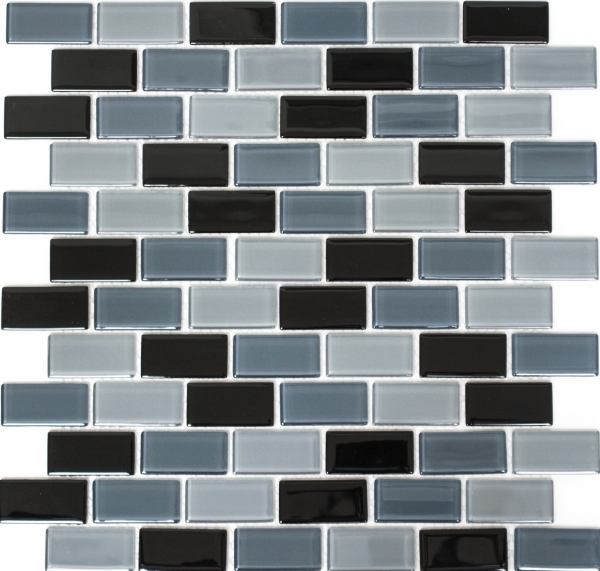 Mosaic tile Translucent black Brick Glass mosaic Crystal black MOS66-0208_f | 10 mosaic mats